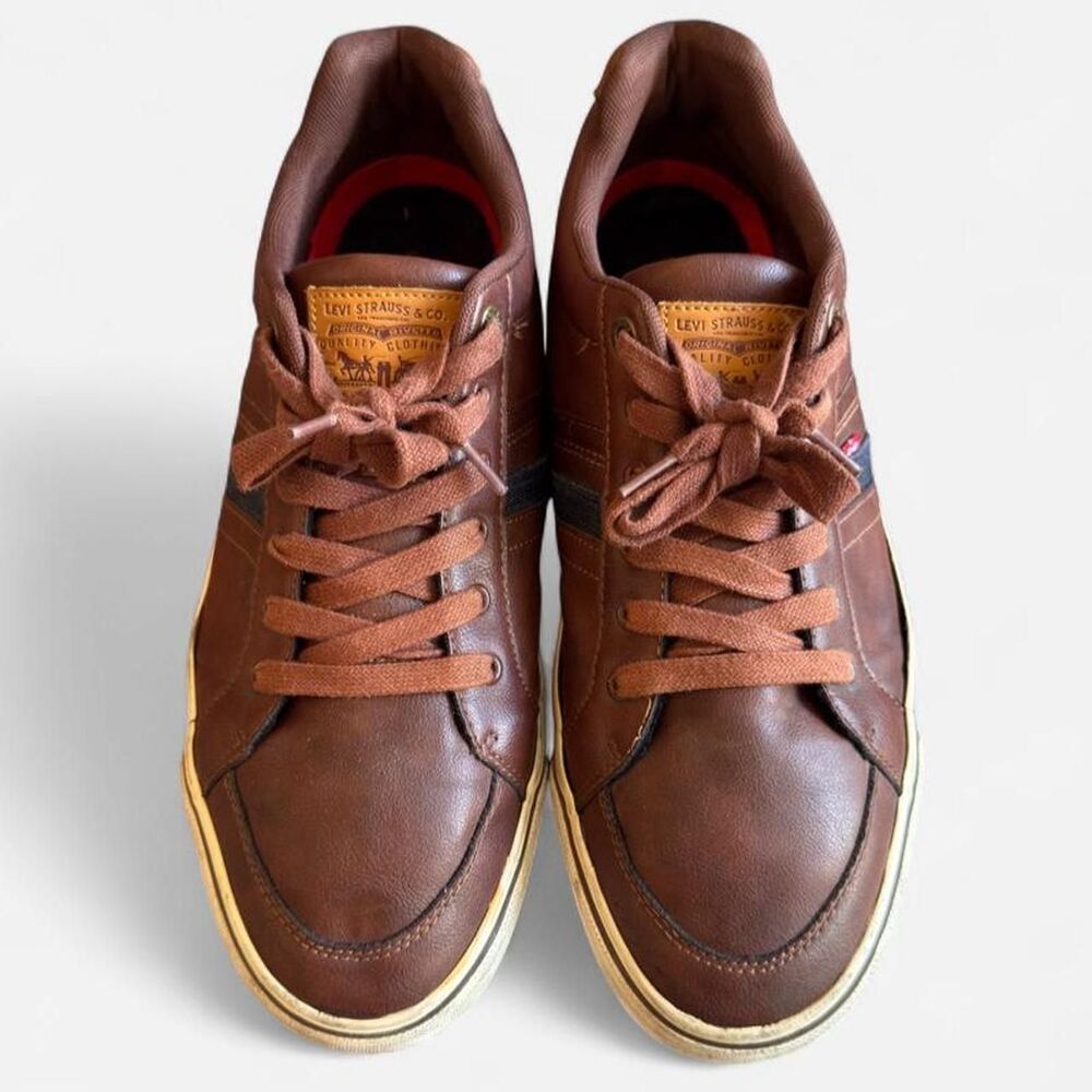 Levi Strauss co brown leather sneakers with stripe, size US 10.5